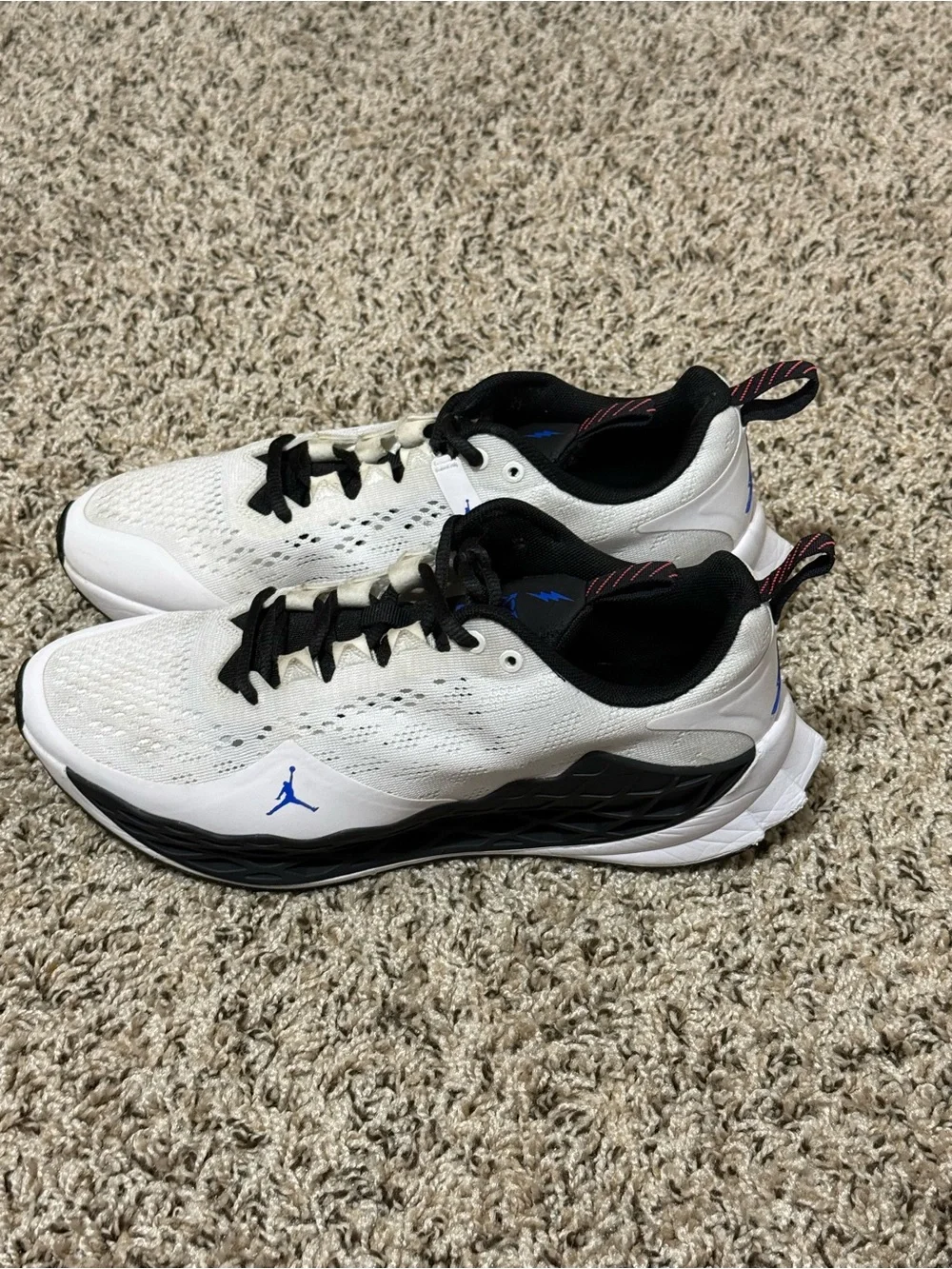 Jordan Men's White Athletic Shoes with Black and Blue Accents